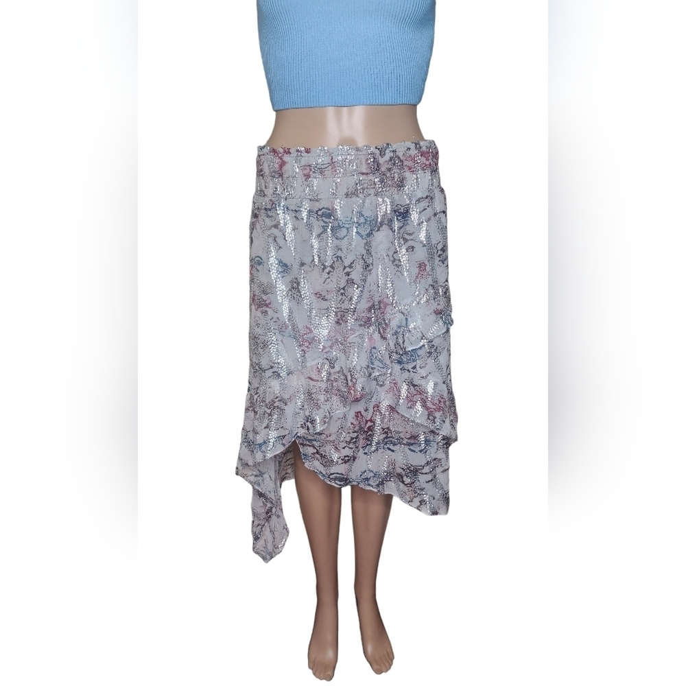 Iro women's silk blend metallic ruffle elasticated waist draped skirt Size 4